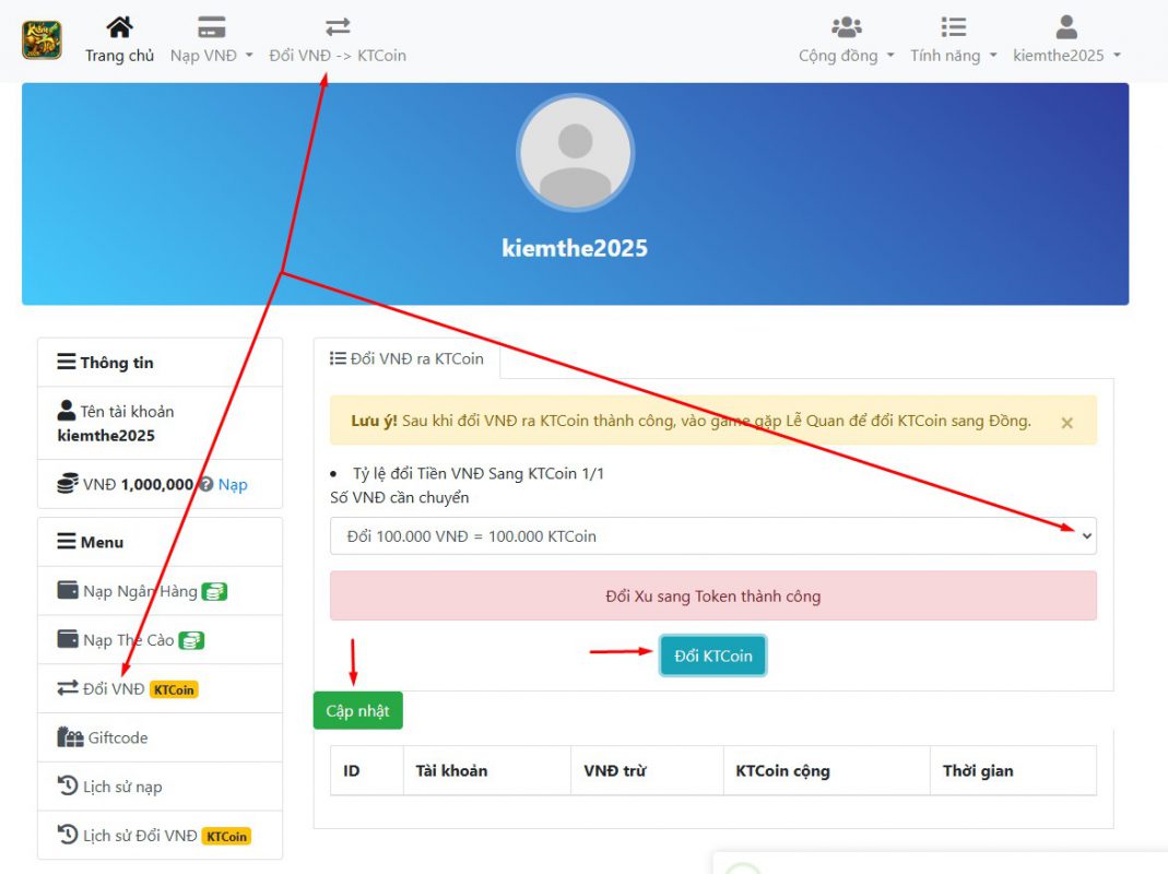 8 - Đổi xu sang KTCoin