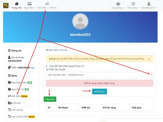 8 - Đổi xu sang KTCoin